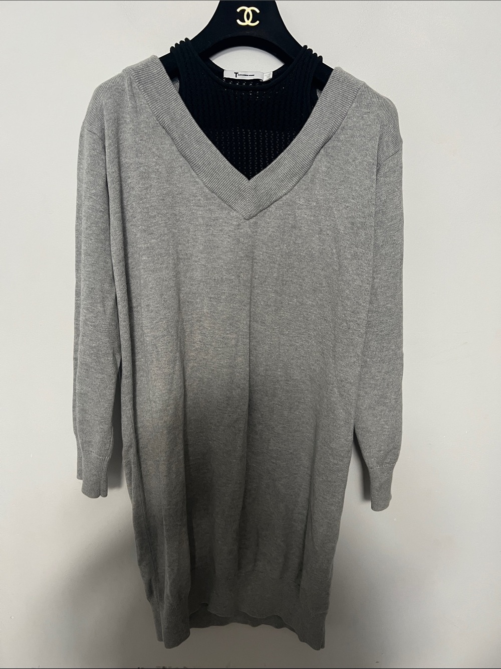 Alexander Wang Grey V-Neck Longline Knit Tunic Sweater